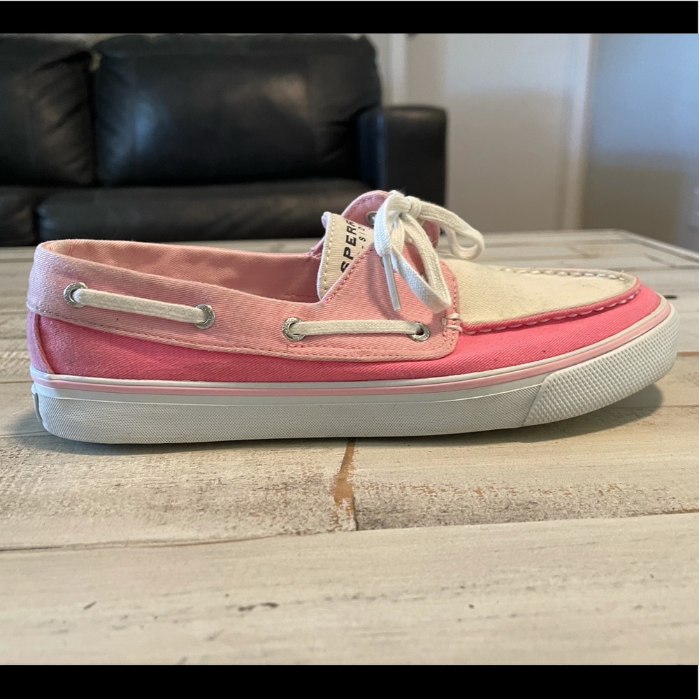 Sperry Top-Sider Rose Pink /White BISCAYNE Canvas Boat Shoe Size 8